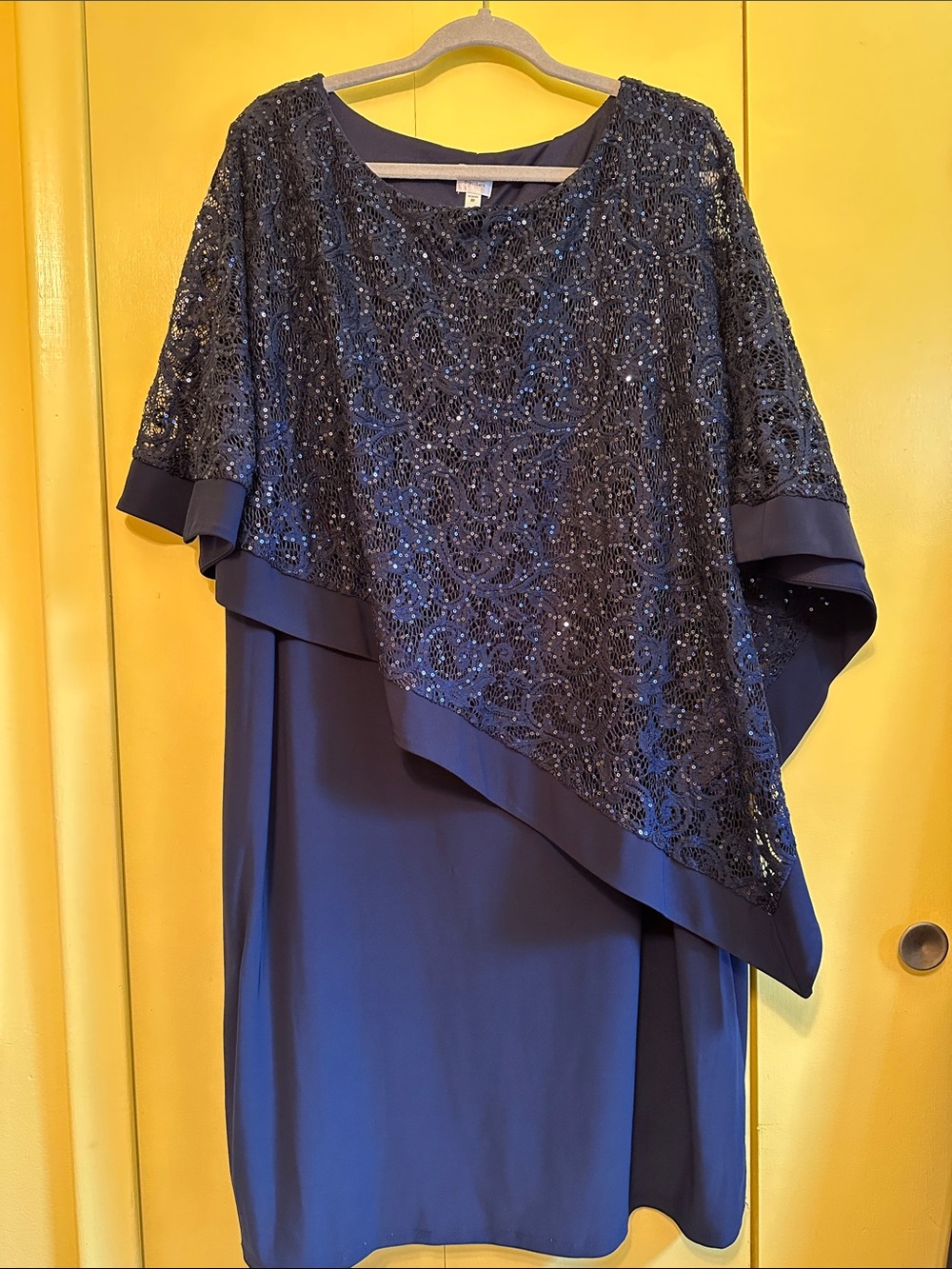 dressbarn Navy Blue Asymmetrical Sequin Overlay Dress - Women